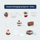 Dessert packaging sample kit with 10 pieces on a white background