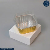 Clear Alu Square Gold Container 195 ml | ₹14.00 per Piece | Box of 100 Pieces | Premium Bake & Serve