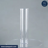 Clear cylindrical plastic display case on a gray background with 'www.ezeepack.com' branding.